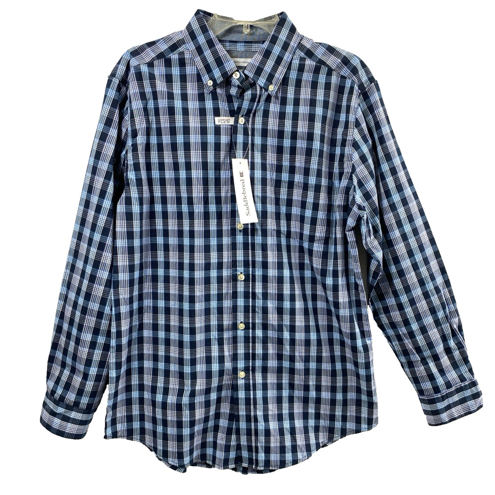 Saddlebreed Mens Shirt Size Medium‎ Blue Plaid Button Up Long Sleeve NWT